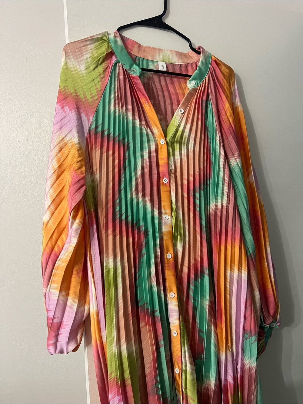 Pleated Multicolor Maxi Dress with Belt - Picture 2 of 4